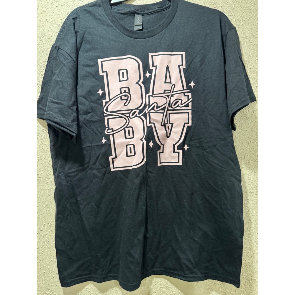 Gildan‎ Santa Baby Graphic Tee Black Pink Christmas Holiday T-Shirt Large